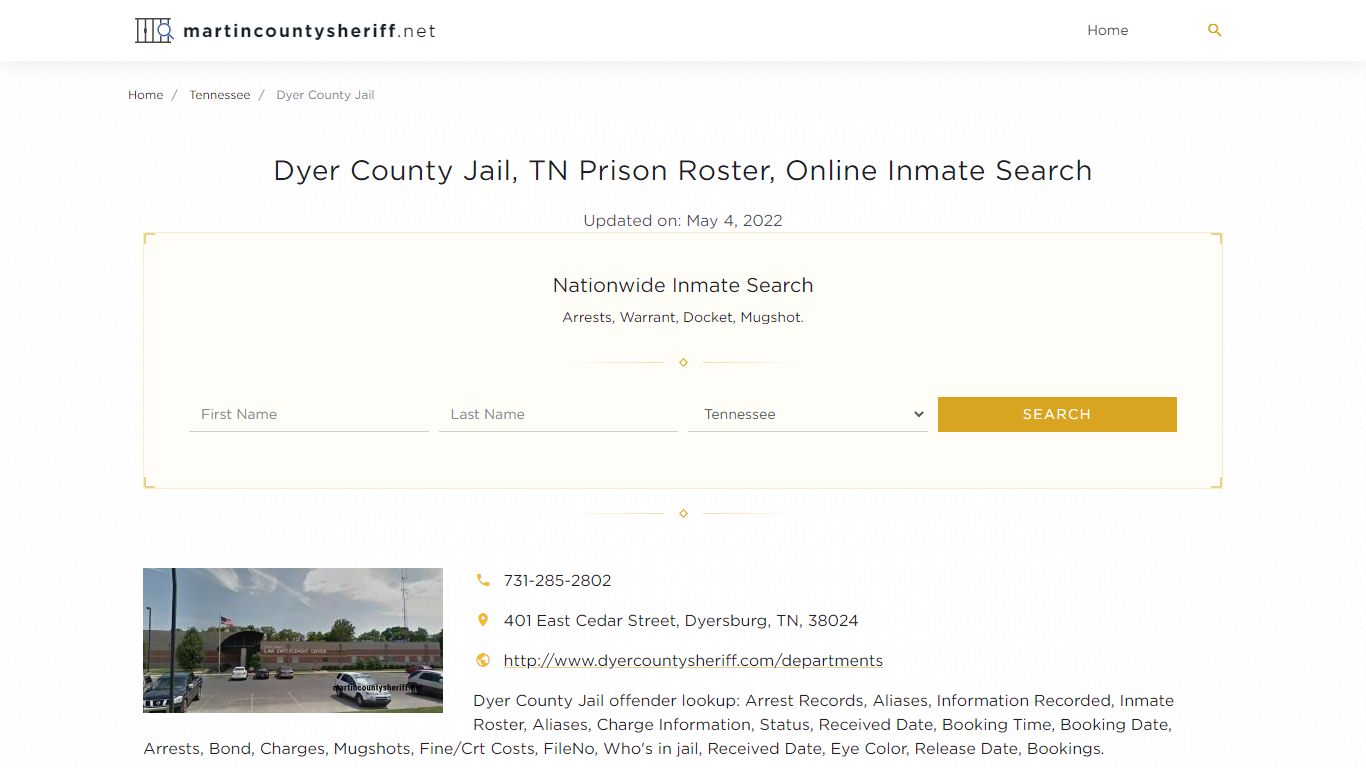 Dyer County Jail, TN Prison Roster, Online Inmate Search ...